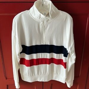 Pink Rose - sweatshirt quarter zip - size small- Red, White & Blue